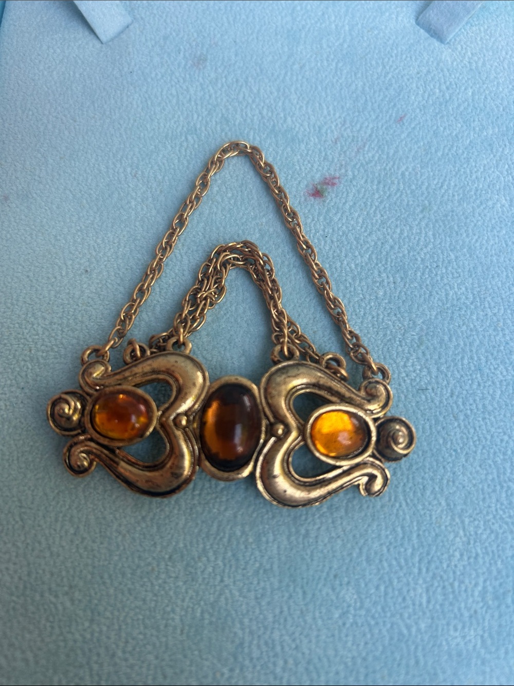 Vintage Amber Glass brooch  in Gold Tone